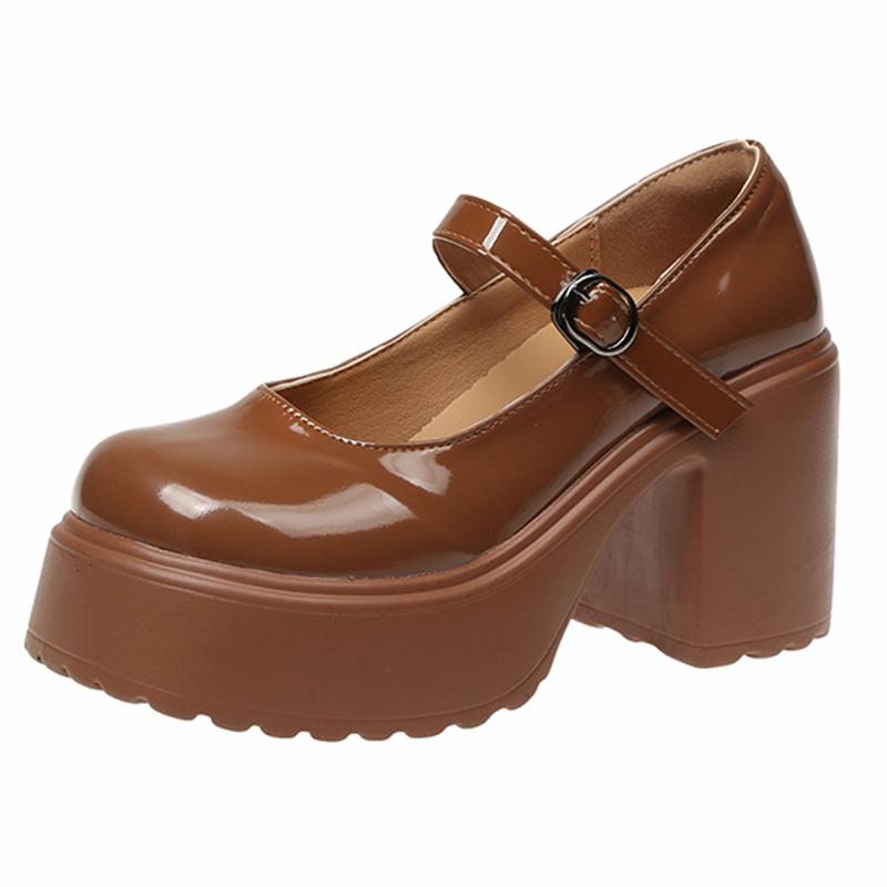 Rimocy 2024 New Chunky Platform Mary Jane Shoes Women Patent Leather High Heels Pumps Woman Sweet Thick Heel Party Shoes Female