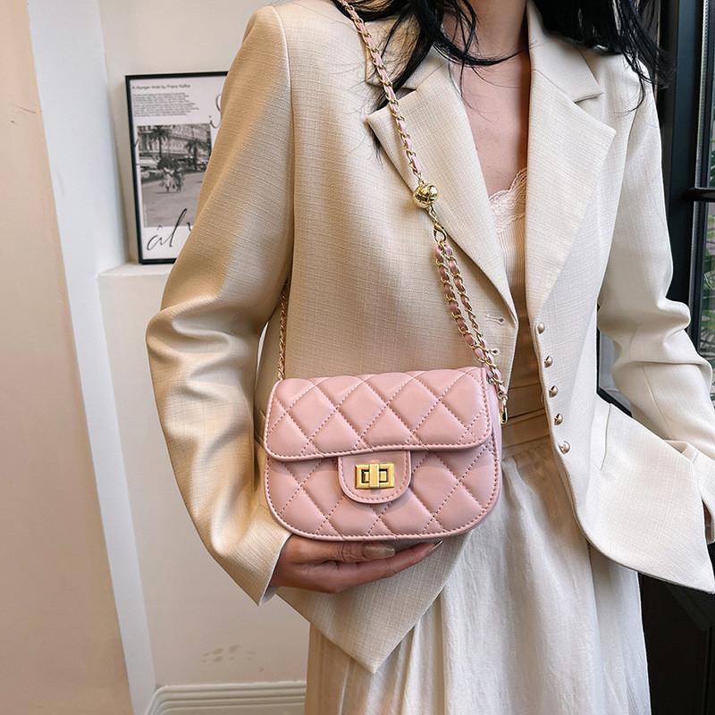 2024 New Women's Bag Casual Texture Solid Color Diamond Chain Small Bag Women's Fashion Shoulder Crossbody Small Square Bag Trendy Black