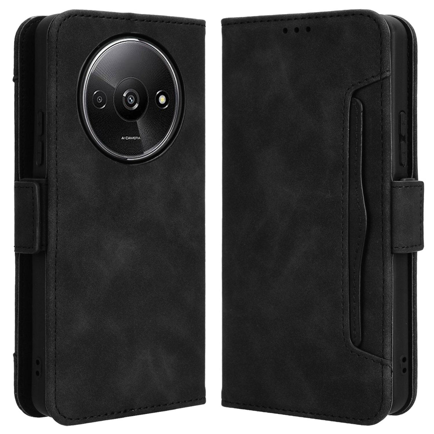 

For Xiaomi Redmi A3 4G/Poco C61 4G Case with Multiple Card Holder Stand PU Leather Phone Cover Black