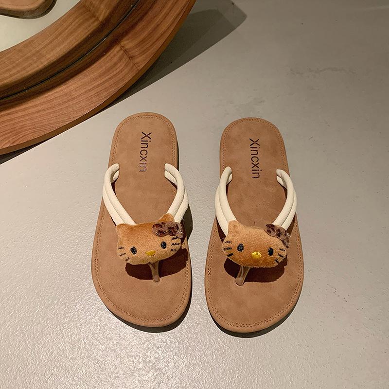 Cartoon black KT cat flip-flops female summer wear non-slip beach casual toe cool slippers student