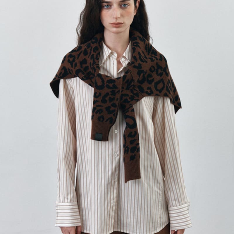HACIE wool BLENDED LEOPARD SHAWL MUFFLER [MOCHA]