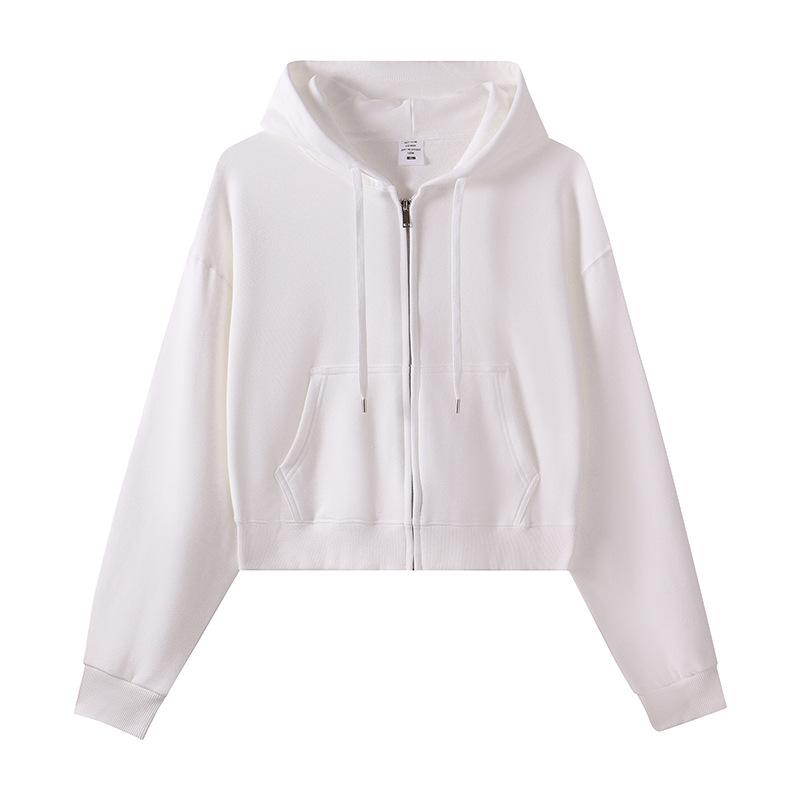 Spring and Autumn New Women's Zipper Top Big Terry Solid Color Cardigan Sweatshirt