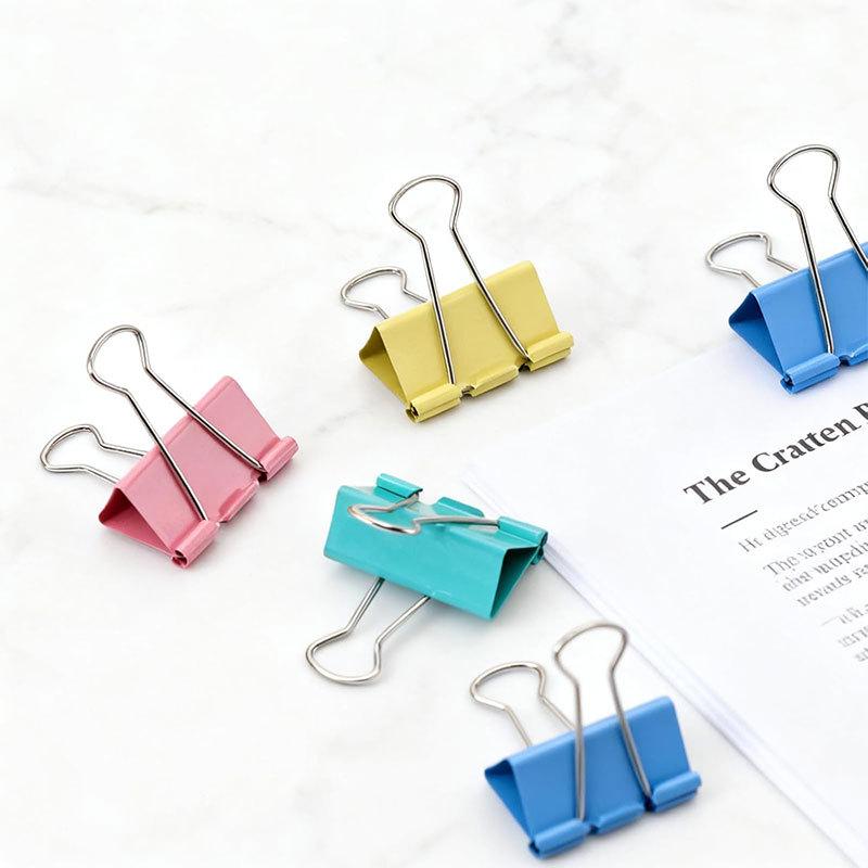 Multicolored Long-Tail & Black Metal Binder Clips Set