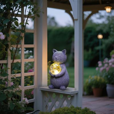 Solar Statue Garden Decor Lover Gifts, With Gazing Solar LED Lights Ball Cats Decoration For Garden Yard Patio Lawning Balcony Gifts For Mom Grandma