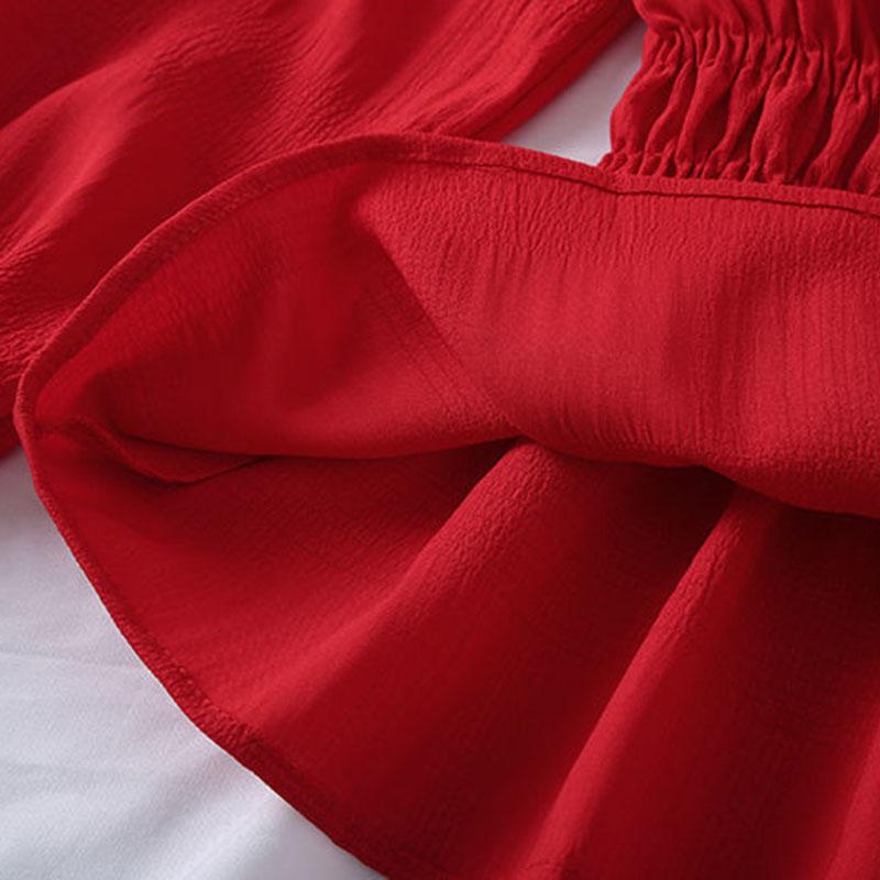 Nipped Waist Ruffled Uzun Kollu Şifon Gömlek Kadın Şifon Bluz Düz Pileli Kloş Kollu Üst Kadın