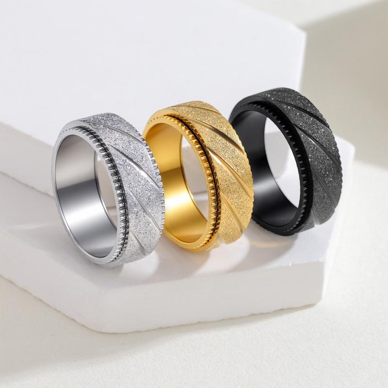 Personalized and Creative Three Color Frosted Stainless Steel Ring, Rotatable Couple Ring, Men's Fashionable and Trendy