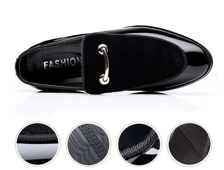 Shoes for Men Party Luxury Patent Shoe for Men Italian Oxfords Shoes Man Slip on Loafers Male Plus Size Point Toe Velvet Shoes