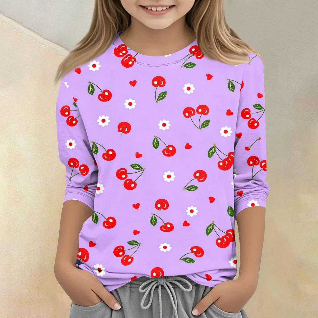 Children's Printed Round Neck Seven Quarter Sleeve Casual T-shirt