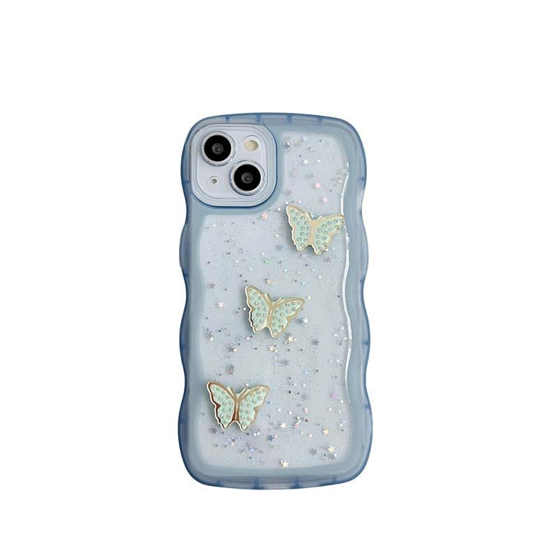 Applicable To Apple 17 Mobile Phone Case, Epoxy Glitter 16 Wavy Butterfly iPhone15 Anti-drop 14 Transparent Protective Case