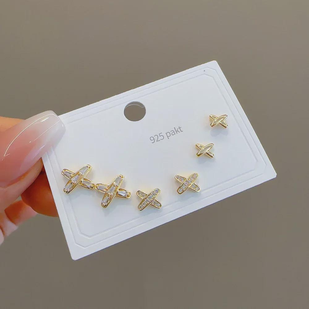 Cross-Border Fashion: Geometric Heart & Butterfly Earrings Set with S925 Silver Needle