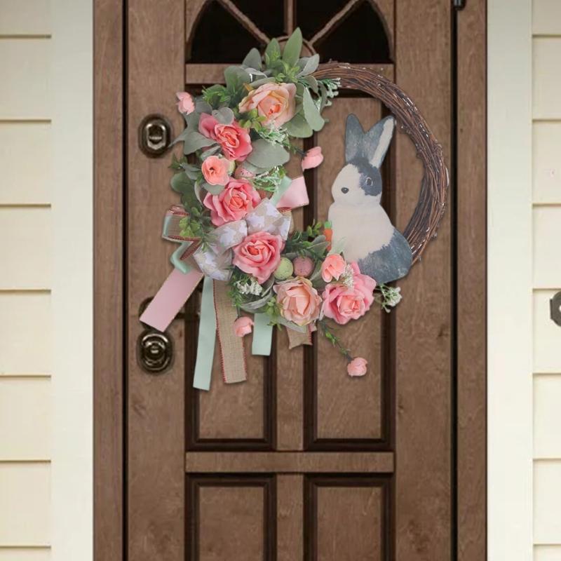 Artificial Easter Rabbit Wreath Accessory for Front Door Rabbit Eggs Spring Decoration for Indoors and Outdoor Use