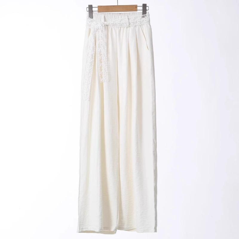 Lace belt wide-leg pants high-end loose and thin casual pants temperament versatile solid color floor-mopping straight-leg pants