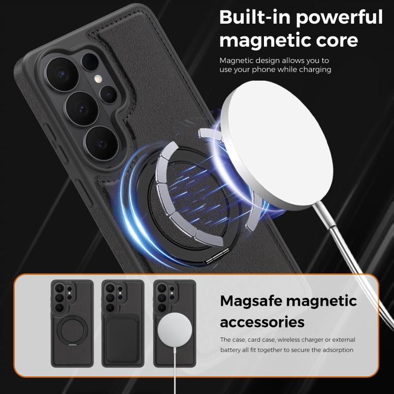 Shockproof Magnetic Leather Phone Case For Samsung Galaxy S26 Plus Ultra Invisible Fold Magsafe 360° Rotating Bracket Cover