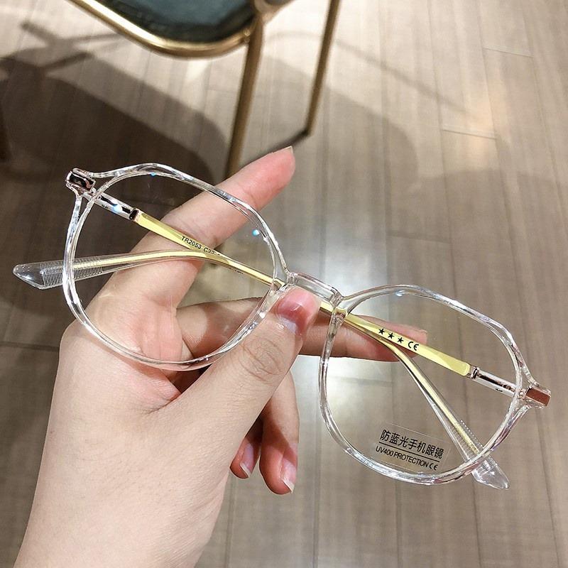 10pcs Korean Version of Fashionable Polygonal Anti Blue Light Glasses with Large Frame and Unisex Flat Lens
