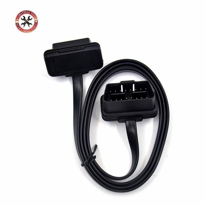 100cm 60cm Flach Dünn Wie Nudel OBD2 OBDII OBD 16-Pin ELM327 Stecker Auf Buchse Winkelverlängerungskabel Diagnose-Scanner-Anschluss