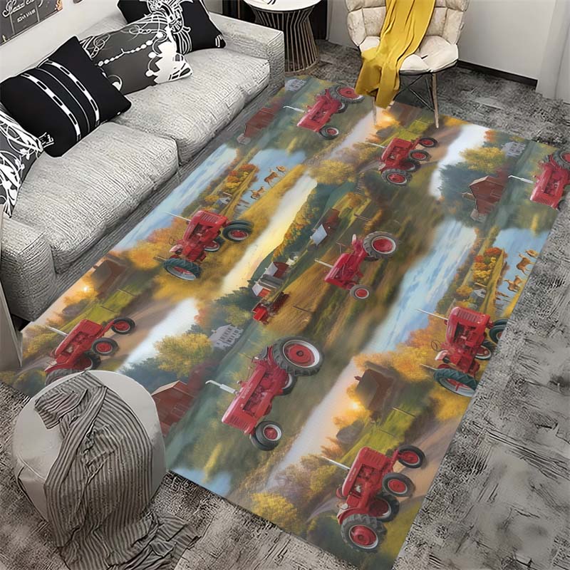 Farm Tractor Themed Play Rug, Soft Non-Slip Carpet with Green Harvesters & Crops Pattern, for Kids Bedroom & Playroom 40x60cm( 15x23in )