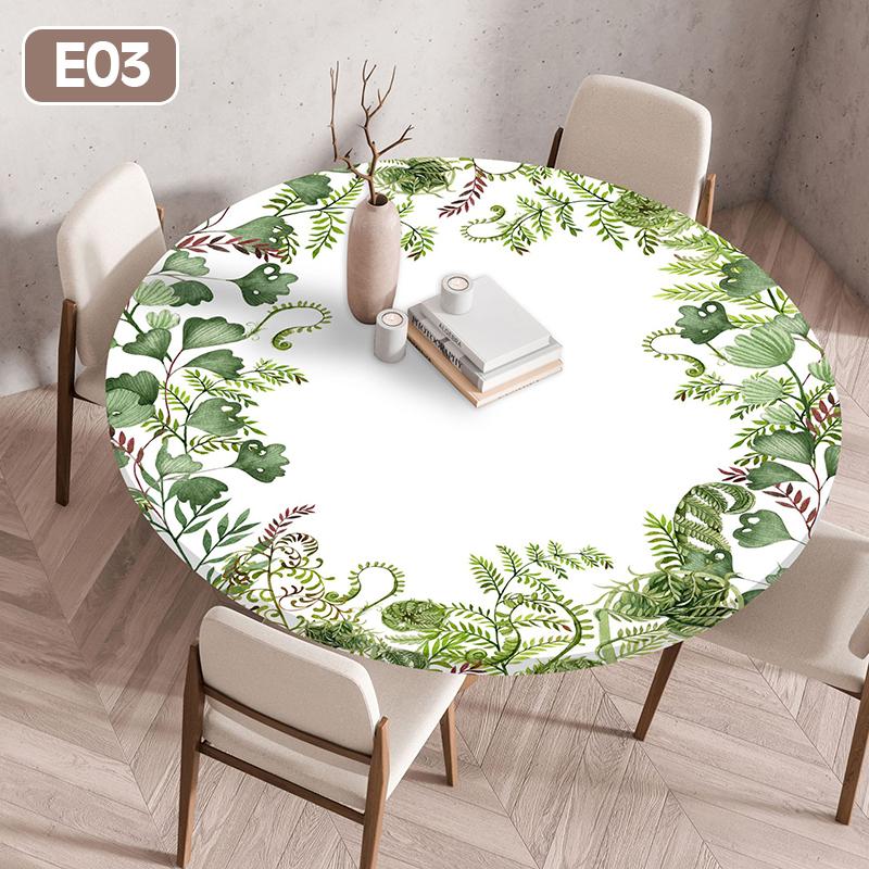 Floral Printed Tablecloth Round Elastic Fitted Edged Dining Table Cloth Waterproof Outdoor Picnic Coffee Tea Table Cover