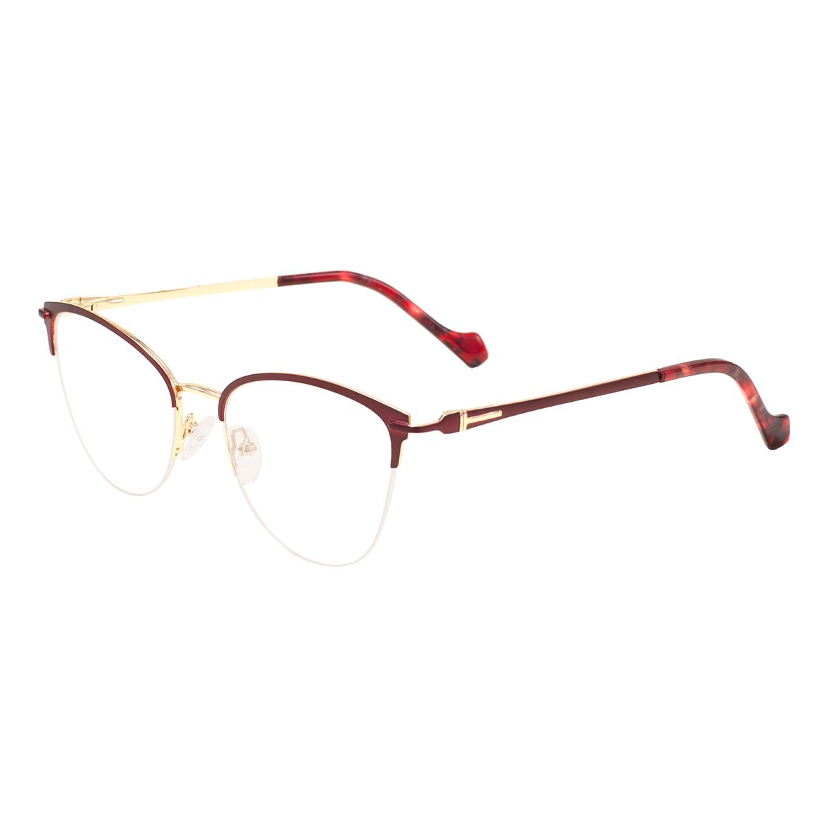

Women Half-Rimless Prescription Glasses Retro Chic Cat Eye Metal Half Rim Myopia Spectacles Round Progressive Optical Eyeglasses Single Version&1.56&None красный