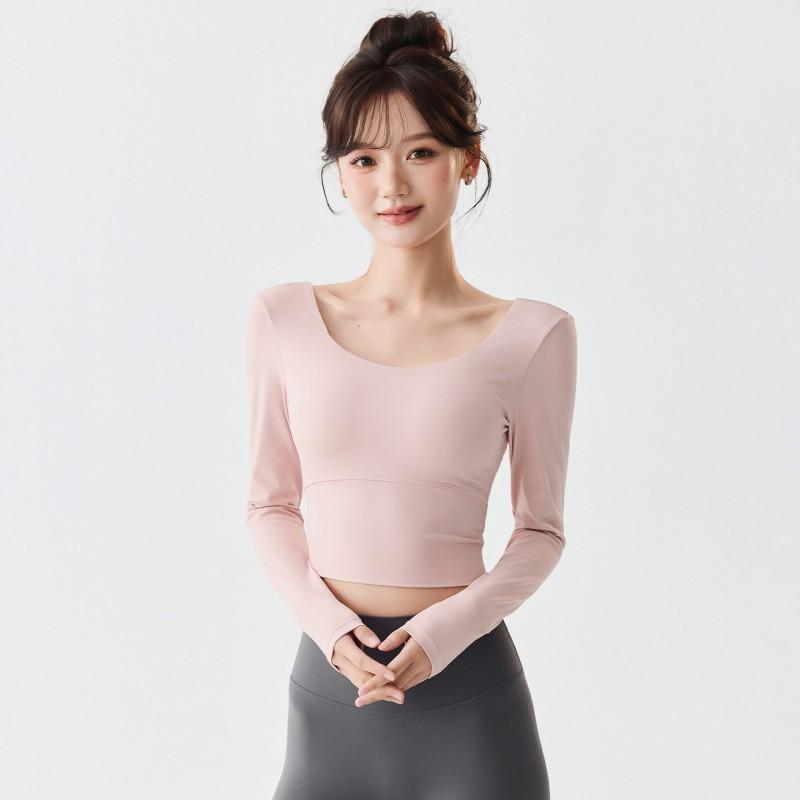 Womens Long Sleeve Yoga Top With Built-in Support Padding Slim Fit Quick-Dry Sports Bralette Winter Workout