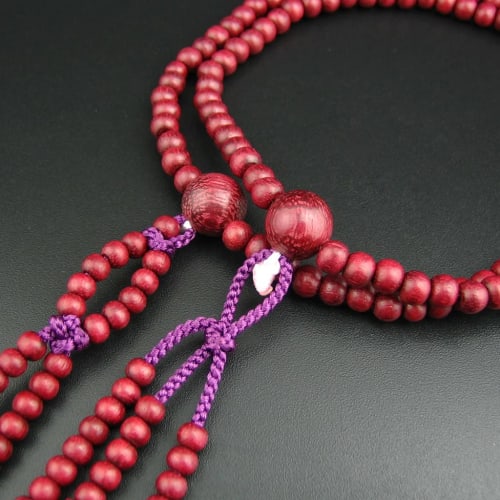 Myorenka Soka Gakkai Women's Prayer Beads, Purple Heart, 8-inch, Small Size, Purple, Natural Wood, Double-Strand Prayer Beads + Prayer Bead Bag Set, O