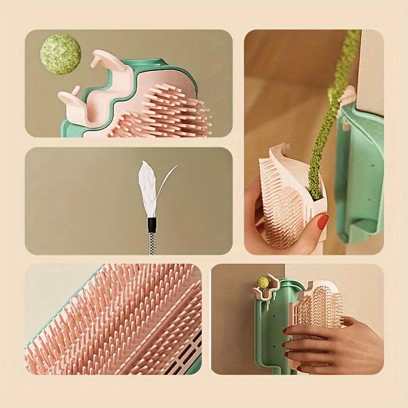2pcs Ice Cream Shaped Cat Grooming Tool Set with Spring Teaser Wand, Pet Deshedding Brush and Massage Scratcher for Kittens