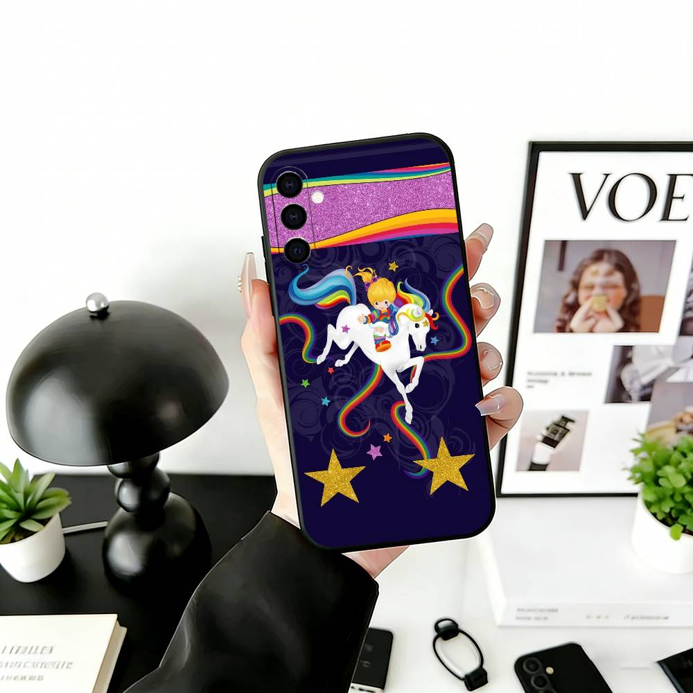 Cute Retro Rainbow Pony Phone Case For Samsung Galaxy A73,A72,A71,A70,A53,A52,A51,Soft Silicone Black Cover