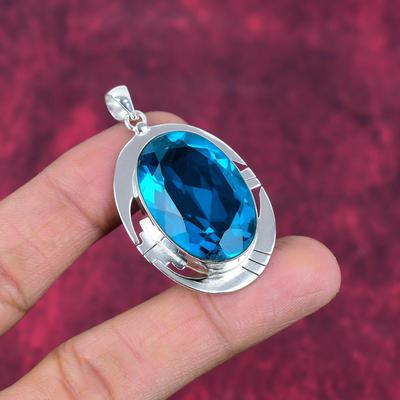 Blue Topaz Pendant, 925 Solid Sterling Silver Gemstone Jewelry, Handmade Pendant, For Thanksgiving