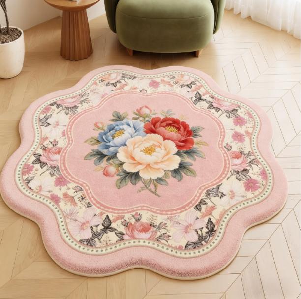 Flower Pattern Carpets for Living Room Fluffy Soft Pink Rug French Style Bedroom Decor Pink Carpet Thick Plush Bedside Floor Mat