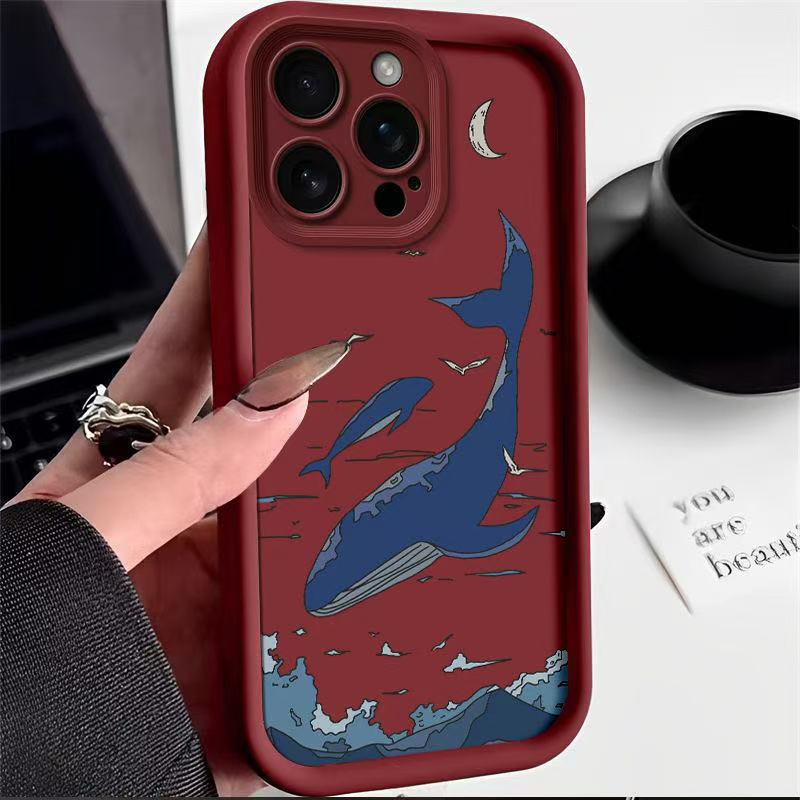 Sky Blue Whale is suitable for iphone16pro mobile phone case Apple 15 anti-drop 14 European and American 13promax new 12x