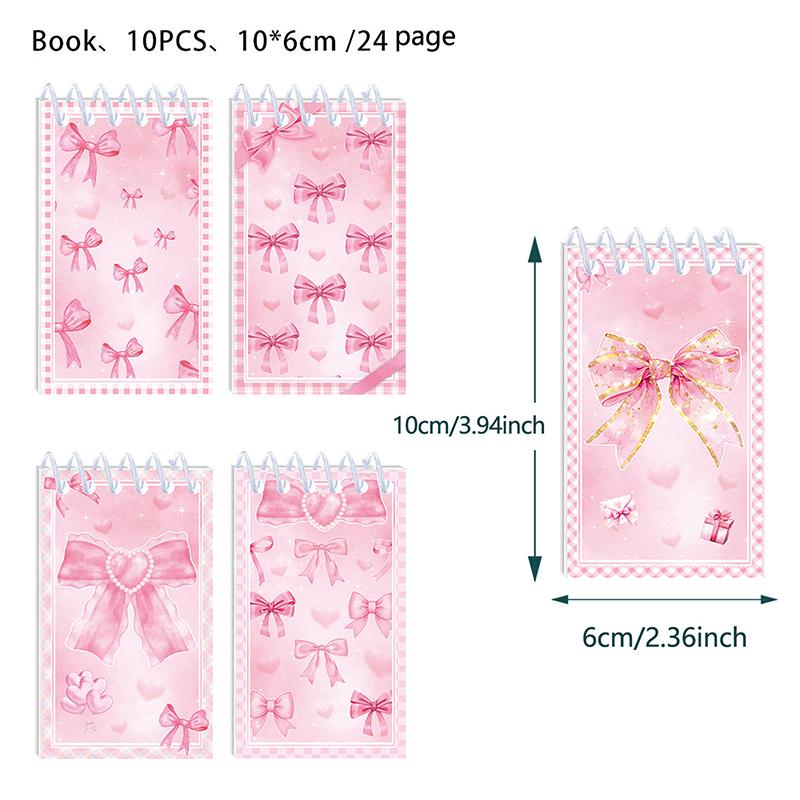 

10 шт. Розовый блокнот с бантом, мини-блокнот на спирали для офиса, школы, подарок на день рождения, портативный дневник as the picture