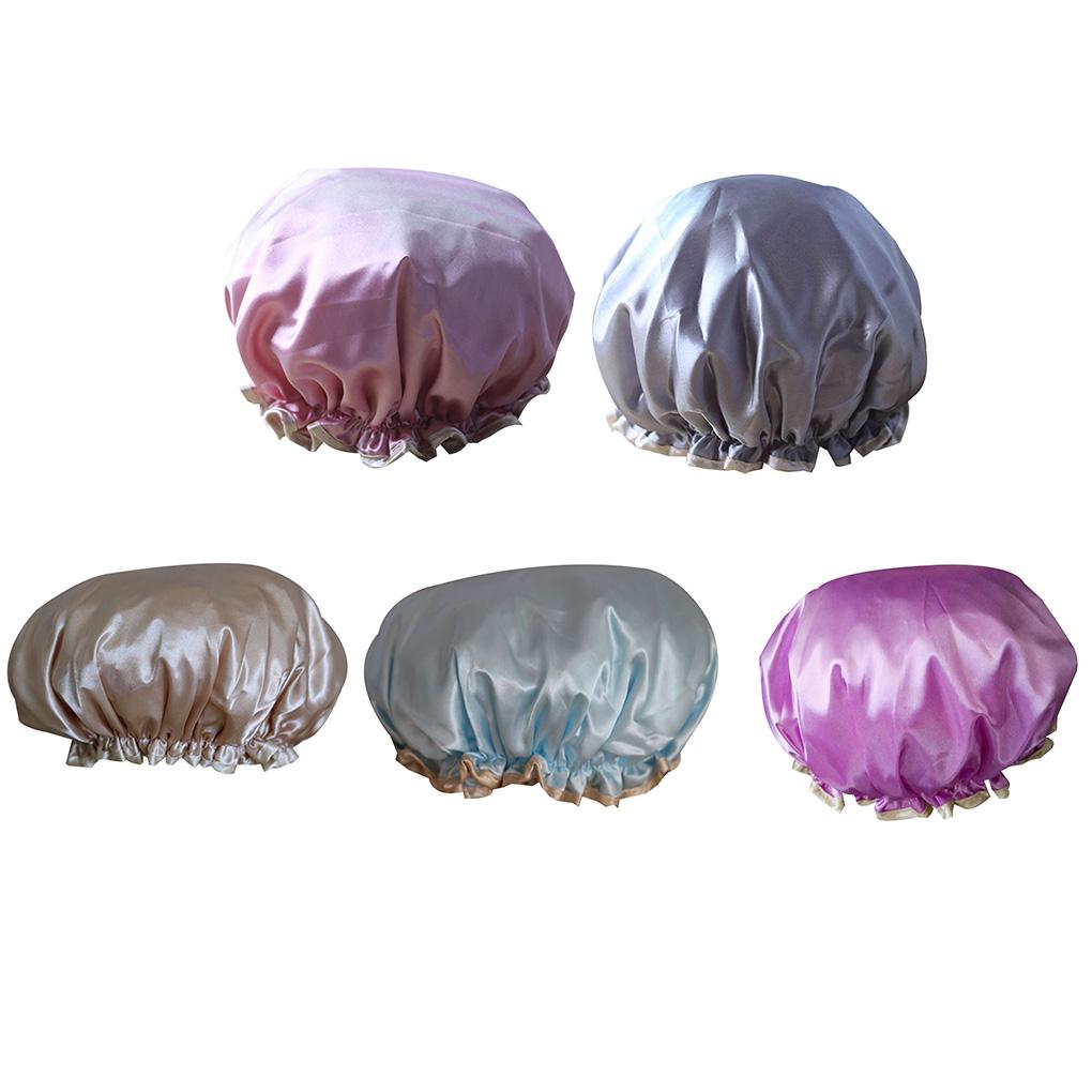 Waterproof Satin Shower Cap Elasticated Reusable Salon Hat Double Protector
