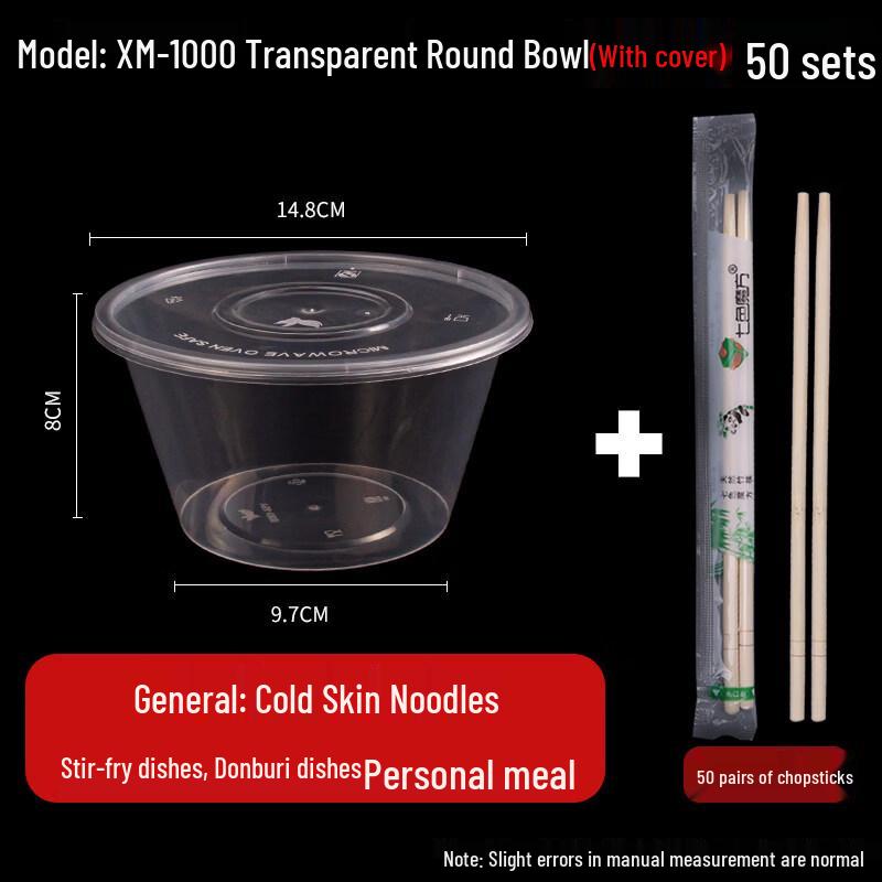 

Disposable Plastic Takeout Bowls Set with Lids & Chopsticks