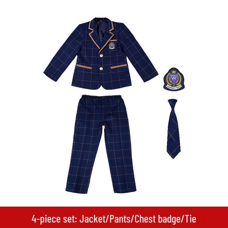 Plaid British Style Girls' Uniform Set for Kindergarten & Elementary School