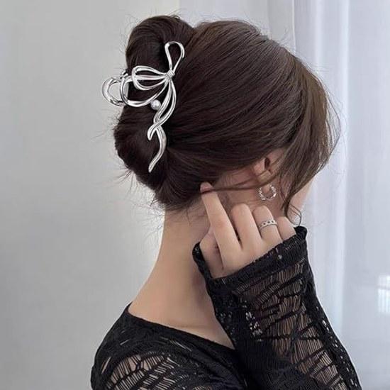 Bun cliphair clipofficesimplehair accessoryhair holderpopularKorean stylestylishgiftfor ladieslarge sizeofficehair ornamentclip (silver ribbon design)