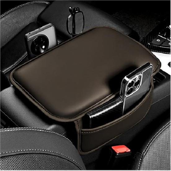 Center Console Cover with Extend Pocket, Upsize Leather Arm Rest Cover Brown