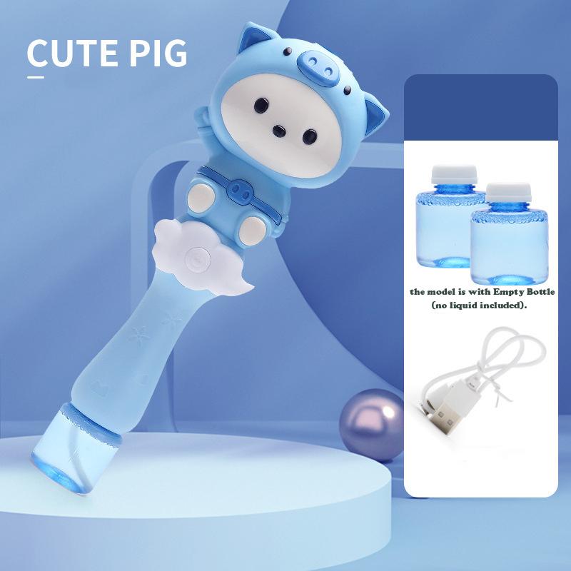 Cartoon Cute Pig Electric Bubble Gun Kids Toy Bubbles Machine Automatic Soap Blower with Light Outdoor Party Bubble House Gift