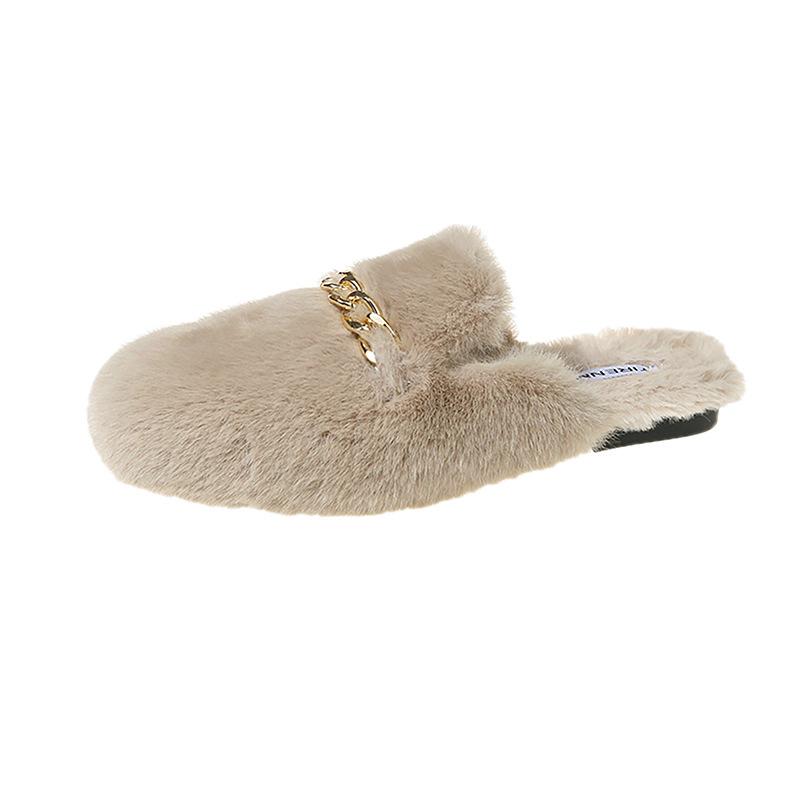 Mao Mao Hausschuhe Damen neu Herbst und Winter Außenbekleidung warm Tasche Kopf Halb-Schlepp Samt Baumwollhausschuhe