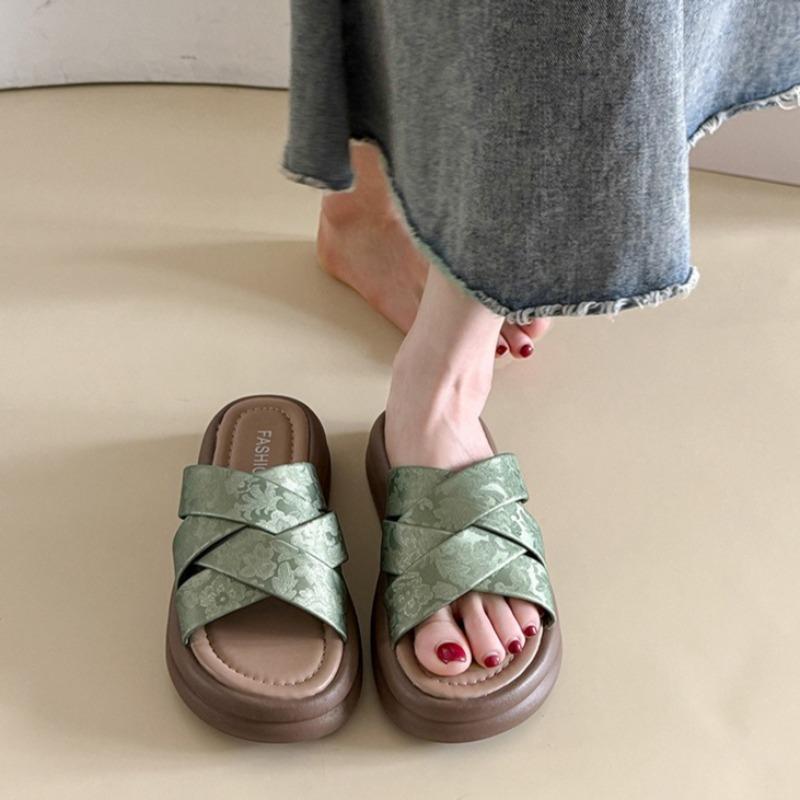 Plateau-Slipper Damen Sommer Außen Tragen Neue Runde Zehen Offene Zehen Kreuzriemen Lässig Rutschfest Strand Flip-Flops