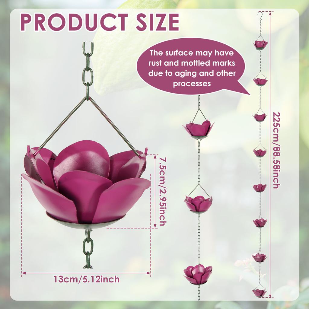 Metal Rain Chain Decorative Rainwater Diverter with Hook Exquisite & Retro Appearance Rain Cup Chime for Garden Patio Courtyard