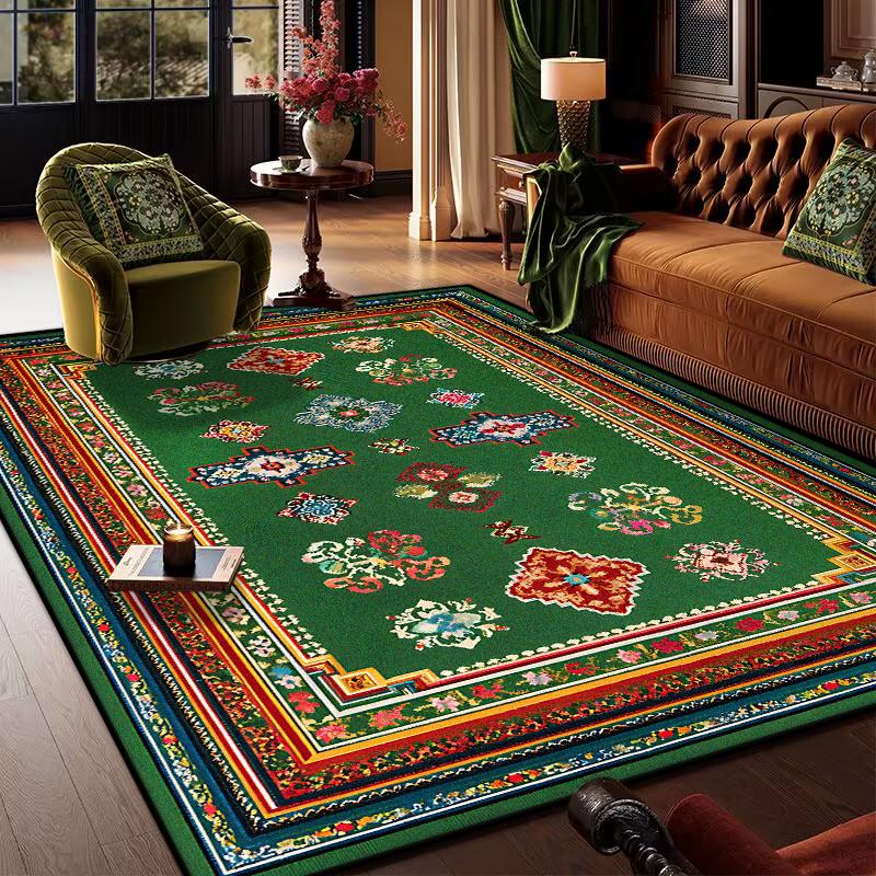 Retro Bohemian Persian Green Carpet for Living Room Comfortable Soft Non-slip Bedroom Rugs Classical Entrance Door Mat Washable