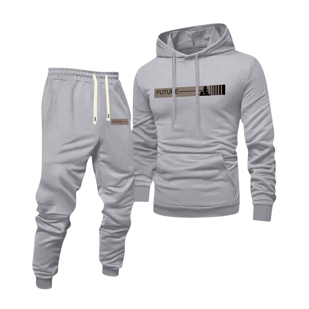 Herren Bedrucktes Kapuzensweatshirt und Sweatpants Lässiger Sportanzug