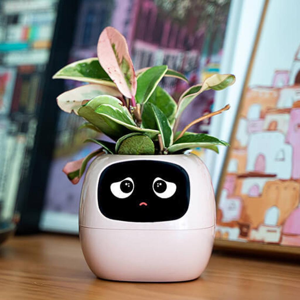 Smart Flower Pot AI Adorable Intelligent Smart Planter Robot with Expression Clock Sensors for Indoor Desk Decoration