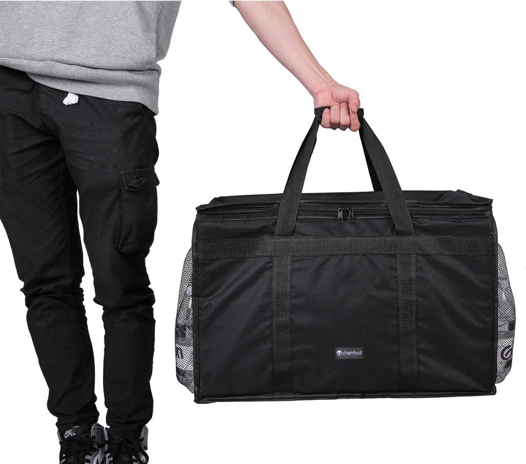 Cherrboll Eco Bag, Large Capacity, Waterproof, Foldable, Net Point, Insulated, Storage Bag, Bento Lunch Bag, Black