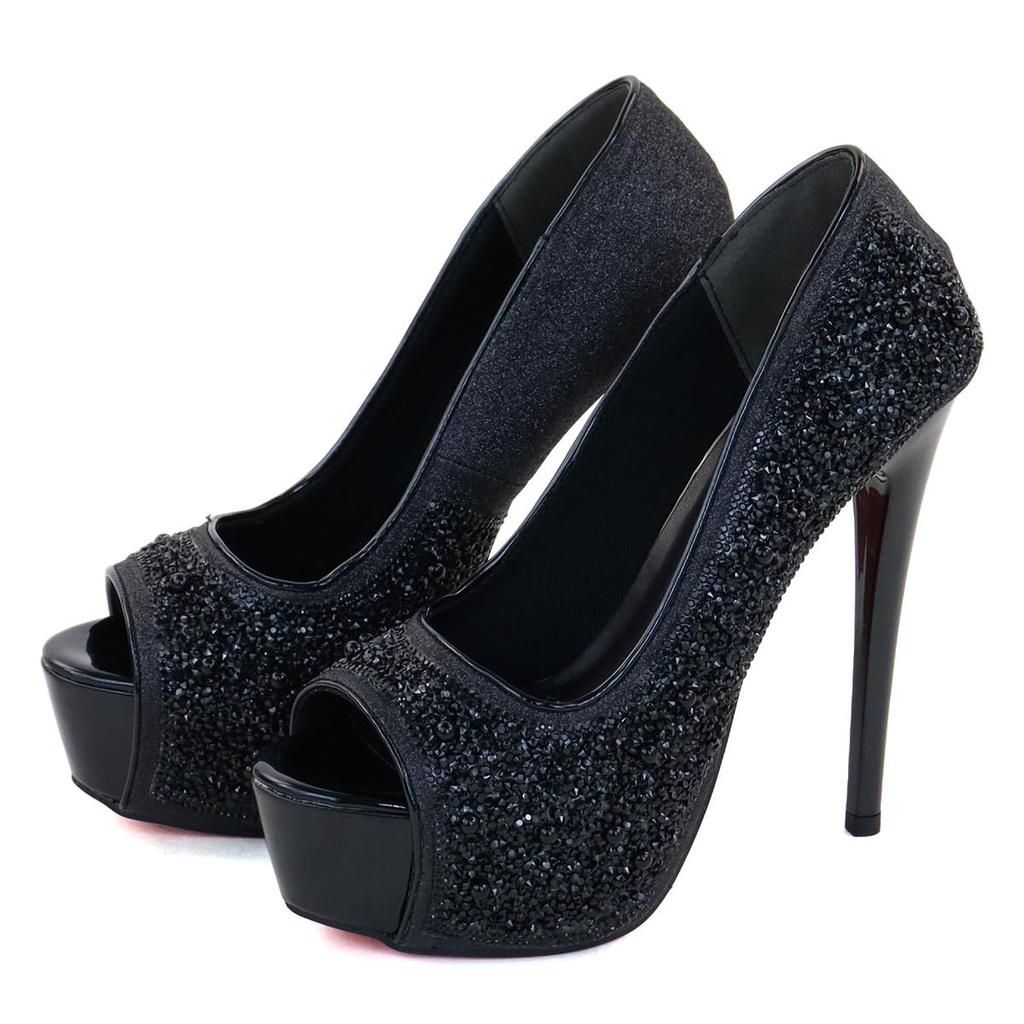 Anlass 15cm High Heel Perle Offene Zehe [Liberty Doll] Pumps, Pumps, Pumps, Glitzer, Lamé, Stein, Sturm,