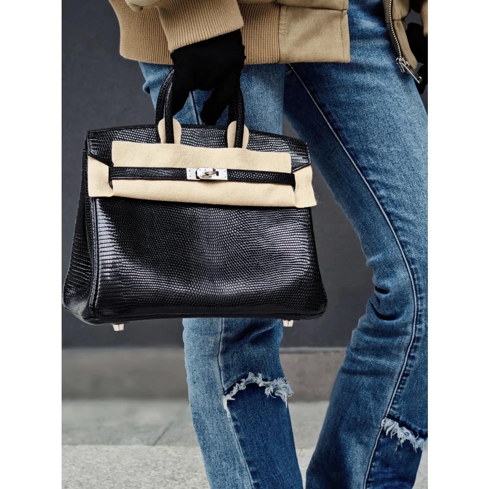 Haute Couture halbhandgefertigte Tasche mit Eidechsenmuster 25/30cm Echtleder Commuter-Tragetasche Damen große Kapazität