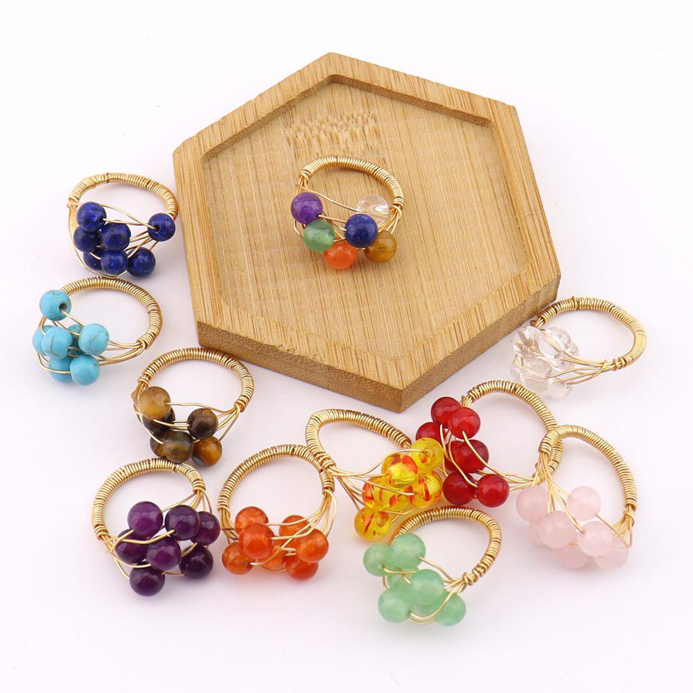 European Retro Natural Stone Crystal Agate Gypsophila Woven Ring