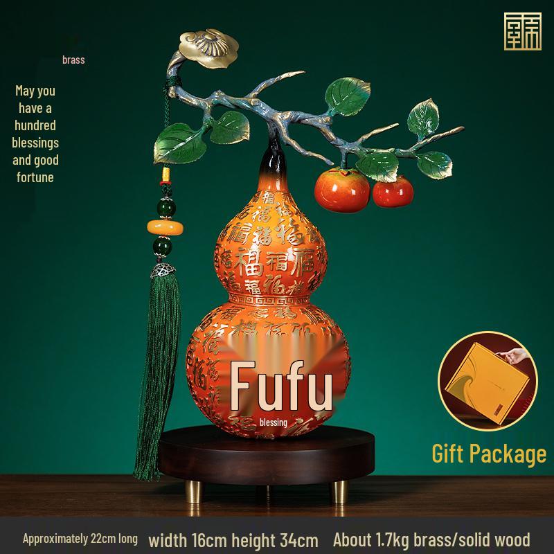 Persimmon Ruyi Gourd Ornament - Chinese Decor for Living Room, Office, or Housewarming Gift