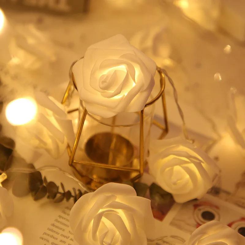 6M 40LED Rose Flower String Lights Battery Operated Foam Rose Fairy Garland Light for Home Bedroom Wedding Valentine's Day