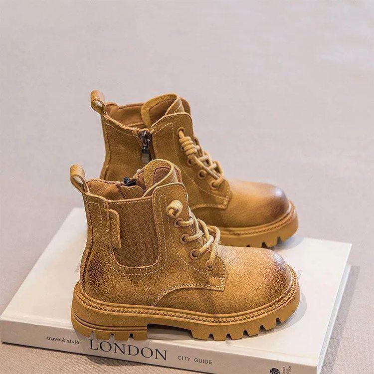 2025 Autumn/Winter Kids' Soft Sole Ankle Boots: Boys & Girls Plus Velvet Yellow Martin Boots