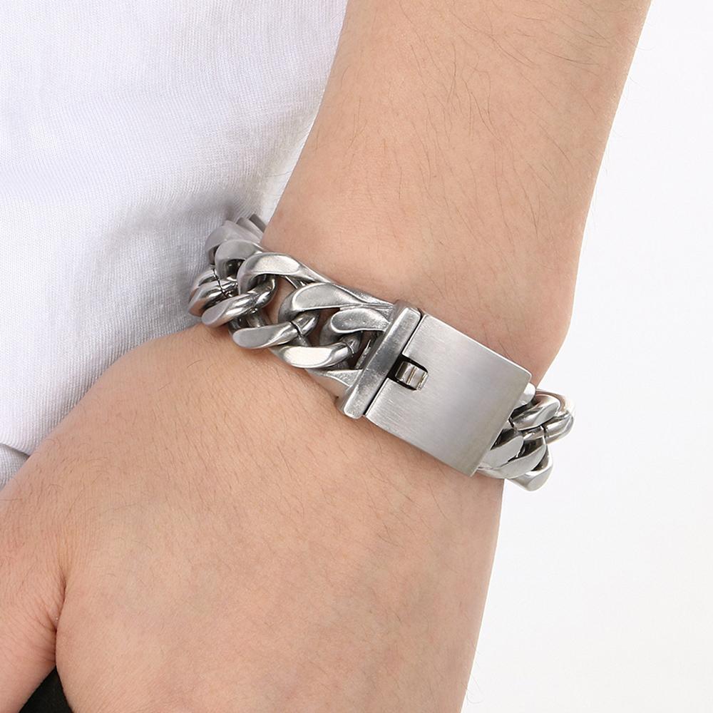 Bracciale Classico da Uomo Larghezza 18MM Opaco Spazzolato Acciaio Inossidabile 316L Catena Maglia Cuban Curb Bracciali Uomo Accessorio Gioiello Maschile